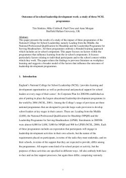 Outcomes of in-school leadership development work