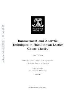 Improvement and Analytic Techniques in Hamiltonian Lattice