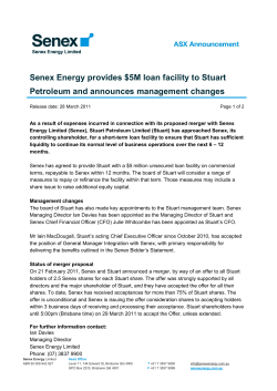 Senex Energy provides $5M loan facility to Stuart Petroleum and