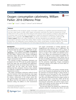 Oxygen consumption calorimetry, William Parker: 2016 DiNenno Prize