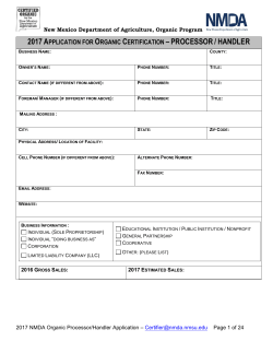 2017 Application for Organic Handler/Processor Certification