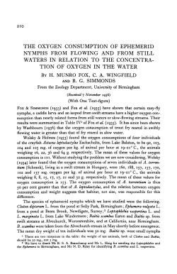 the oxygen consumption of ephemerid nymphs from flowing and