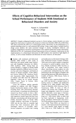 Effects of Cognitive-Behavioral Intervention on the School