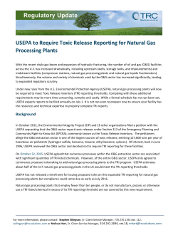 USEPA to Require Toxic Release Reporting for Natural Gas