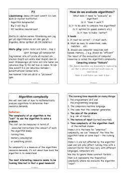F3 How do we evaluate algorithms? Algorithm complexity