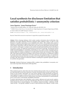 Local synthesis for disclosure limitation that satisfies probabilistic k