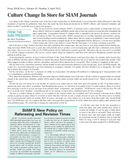 Culture Change In Store for SIAM Journals