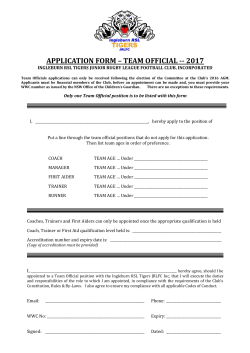 application form &ndash; team official &ndash; 2009
