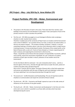 JPIC Project – May – July 2014 by Sr. Anne Walton CPS