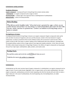 Carbohydrate reading worksheet Vocabulary Reference: organic