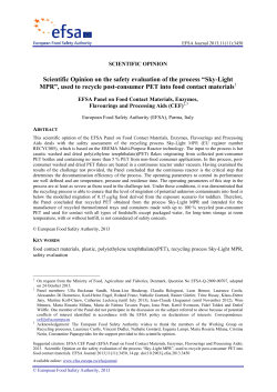 Scientific Opinion on the safety evaluation of the process &ldquo;Sky
