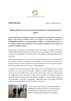 PRESS RELEASE Ostrava, 30 September 2015 Meeting of Mayor of