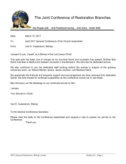 Letter from Bishop Cederstrom - Joint Conference of Restoration