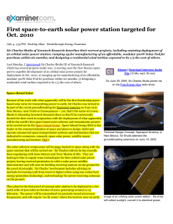 First space-to-earth solar power station targeted for Oct. 2010