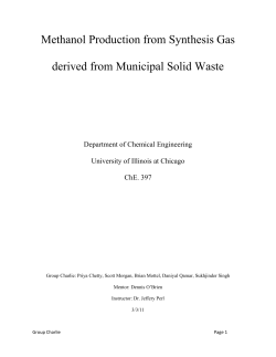 Methanol Production from Synthesis Gas derived from