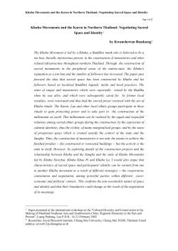 Khuba Movements and the Karen in Northern Thailand: Negotiating