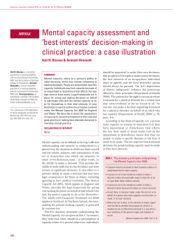 Mental capacity assessment and `best interests` decision