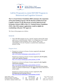Call for Proposals in a Joint NSF-BSF Program in Behavioral and