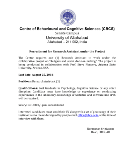 Recruitment for Research Assistant under the Project