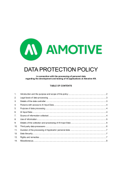 AImotive - DATA PROTECTION POLICY in connection with the