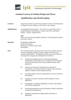 Assistant Lecturer in Fashion Design and Theory