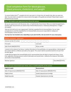 Goal completion form for blood glucose, blood pressure, cholesterol