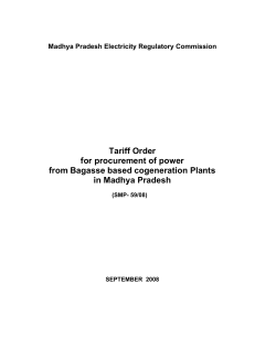 Tariff Order for procurement of power from Bagasse based