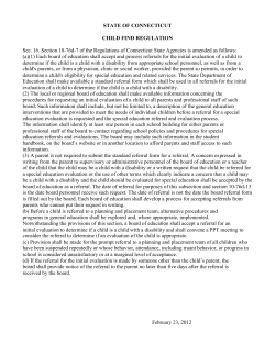 STATE OF CONNECTICUT CHILD FIND REGULATION Sec. 16