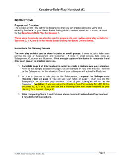 Create-a-Role-Play Handout #1 - Sales Training And Results, Inc.