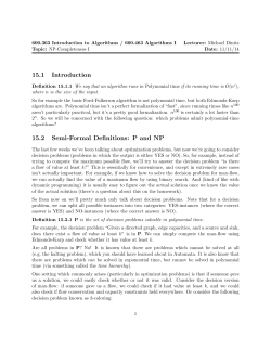 15.1 Introduction 15.2 Semi-Formal Definitions: P and NP