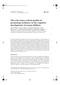 The role of pre-school quality in promoting resilience in the cognitive