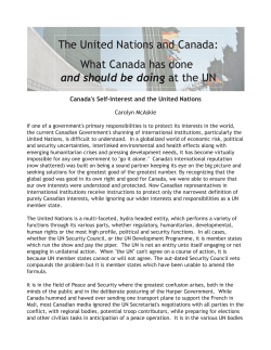 Canada`s Self-Interest and the United Nations