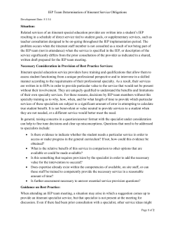 IEP Team Determination of Itinerant Service Obligations Situation