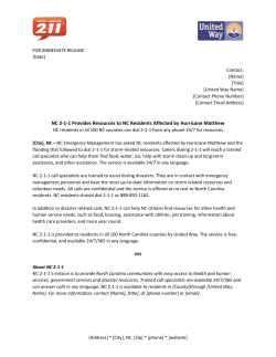 2-1-1 Press Release for counties affected by Hurricane Matthew