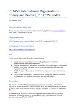 733A50: International Organizations: Theory and Practice, 7.5 ECTS