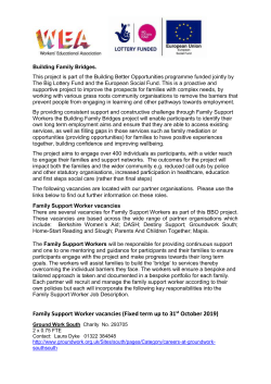 Family Support Worker vacancies (Fixed term up to 31 st