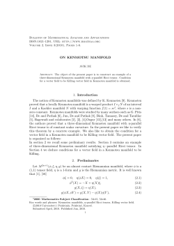 ON KENMOTSU MANIFOLD 1. Introduction The notion of Kenmotsu