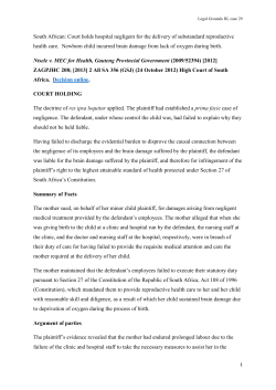 Court holds hospital negligent for the delivery of substandard