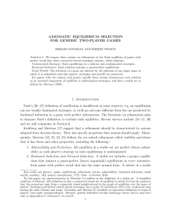 AXIOMATIC EQUILIBRIUM SELECTION FOR GENERIC TWO