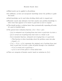 Heuristic Search: Intro &bull; Blind search can be applied to all problems