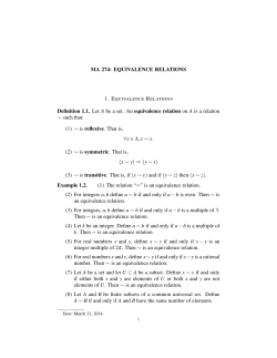 MA 274: EQUIVALENCE RELATIONS Definition 1.1. Let A be a set
