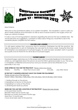 Dear Patients, Welcome to the seventeenth edition of our patient