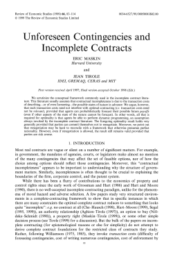Unforeseen Contingencies and Incomplete Contracts
