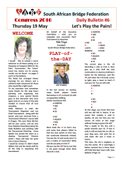 South African Bridge Federation Congress 2016 Daily Bulletin #6