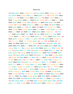 Sheet One red blue green black orange gray