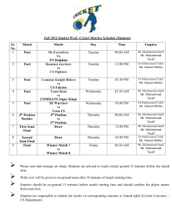 Fall 2016 Student Week -Cricket Matches Schedule (Students) Sr