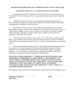 ASSUMPTION OF RISK, RELEASE, AGREEMENT NOT TO SUE