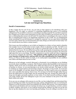 ACIM Edmonton - Sarah`s Reflections Lesson 64 Let me not forget