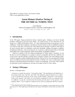 Aaron Sloman Absolves Turing of THE MYTHICAL TURING TEST