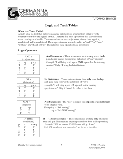 MTH 151 Logic Truth Tables